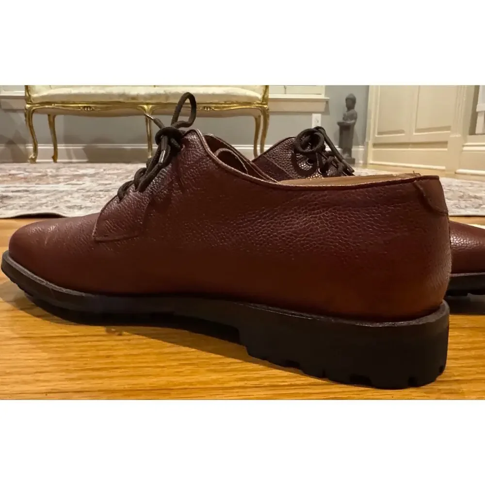 Salvatore Ferragamo Studio Brown Pebble Grain Leather Vibram Lug Derby Shoes 9D